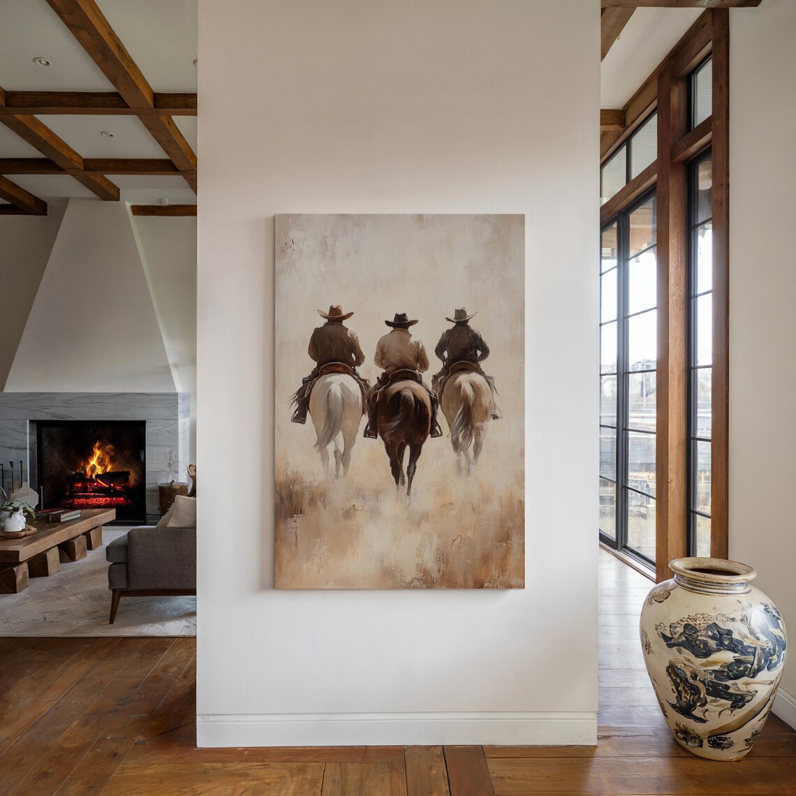 Western Cowboy Riders on Horses, Vintage Poster Print - Image 2