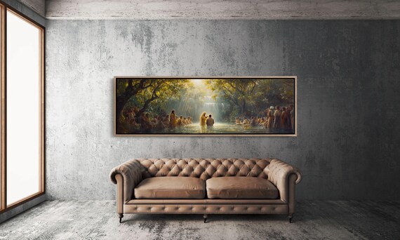 Jesus Baptism River Crowd Panoramic Christian Faith Art Poster