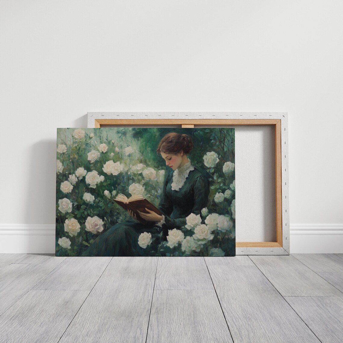 Elegant Woman Reading Amid White Roses Vintage Garden Poster - Image 5
