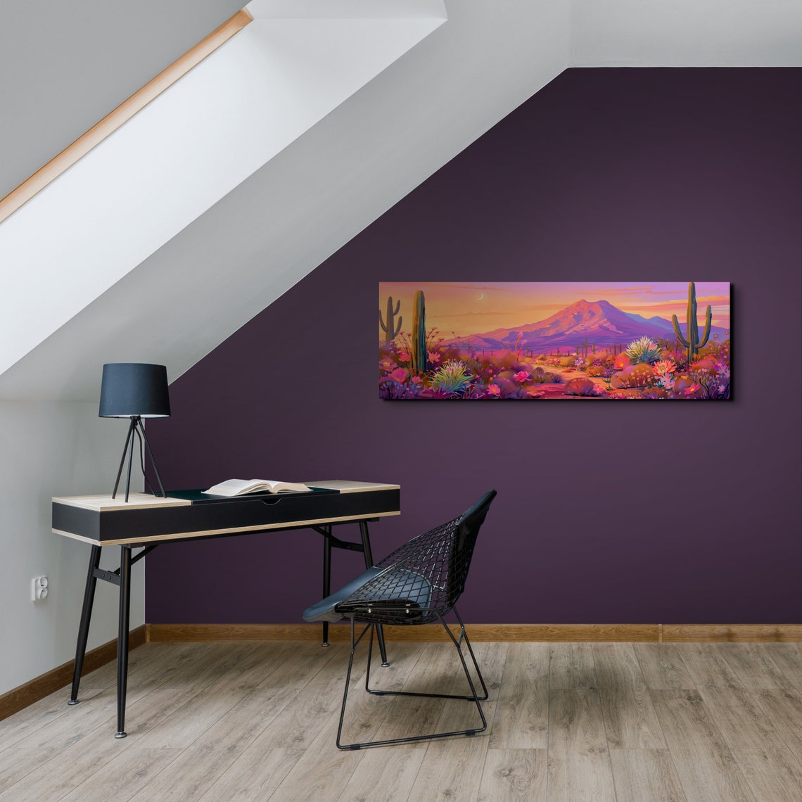 Desert Sunset Panoramic Saguaro Cacti Moon Southwestern Poster - Image 6