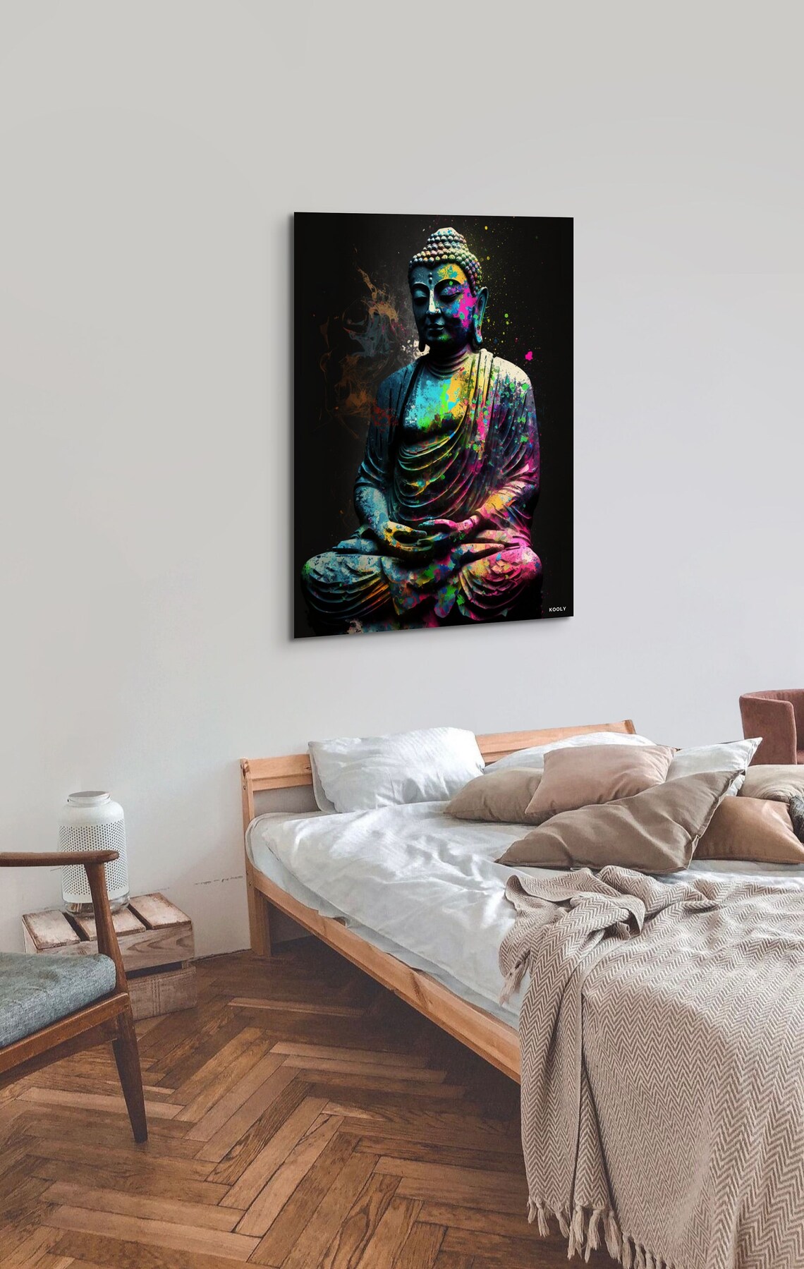 Buddha Statue Colorful Neon Paint Splatter Meditation Art Poster - Image 5
