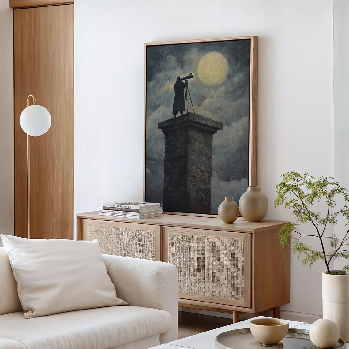 Man Observing Full Moon, Dramatic Night Sky Art Print - Image 5