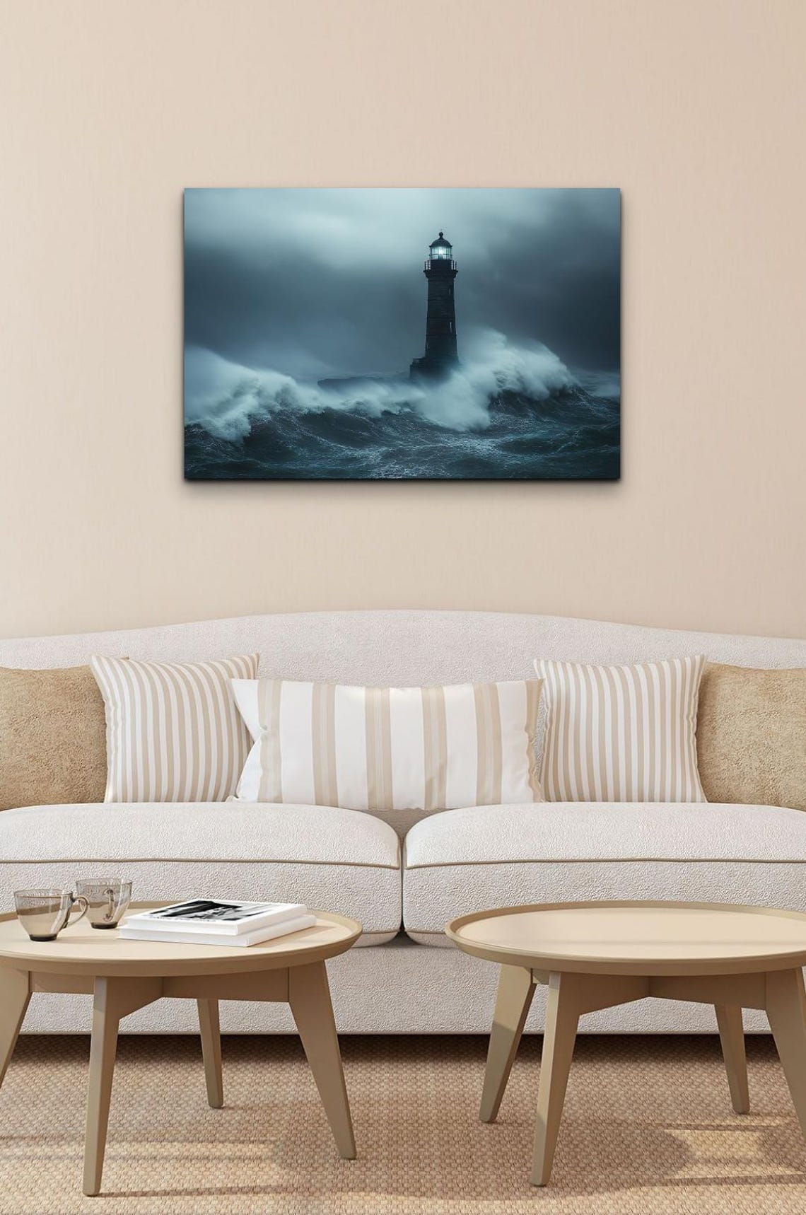 Lighthouse Tower Amid Crashing Ocean Waves Stormy Sea Poster - Image 6