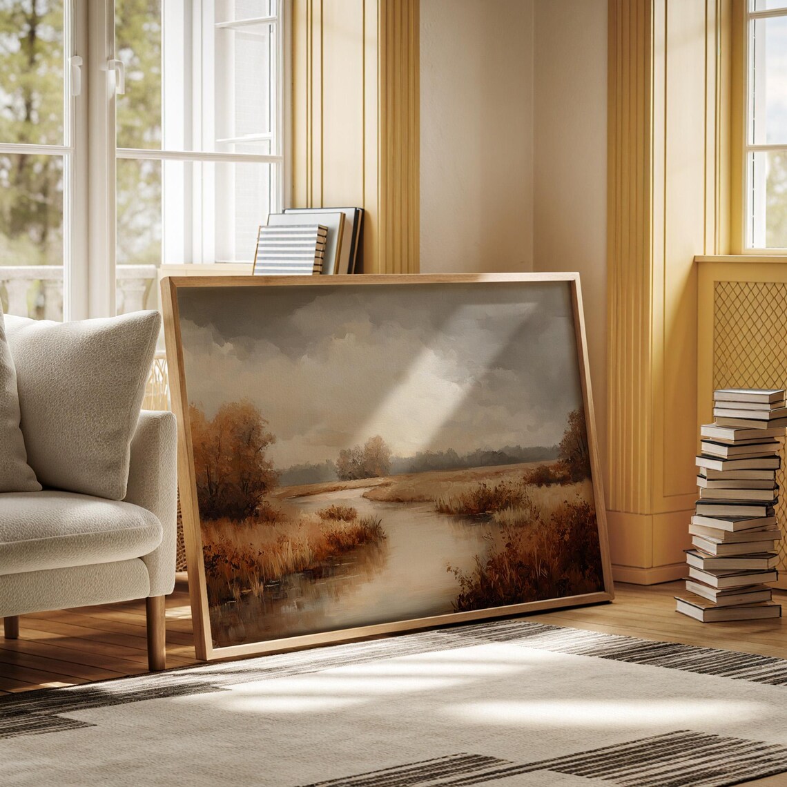 Rustic Autumn River Landscape, Cozy Nature Scene - Image 3