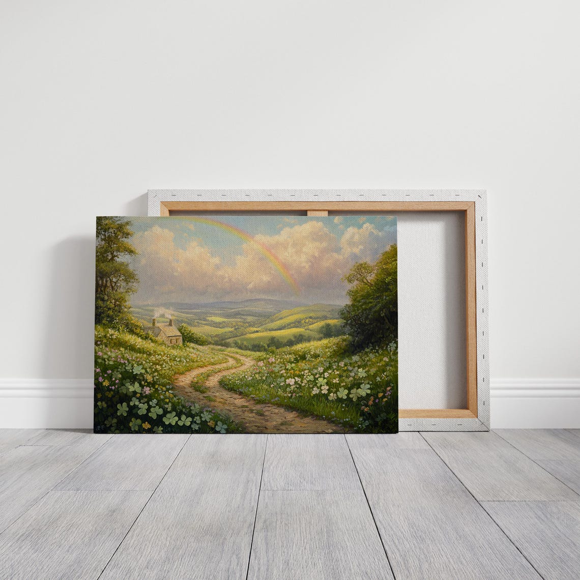 Rainbow Arched Country Cottage Winding Path Wildflower Fields Wall Art - Image 4