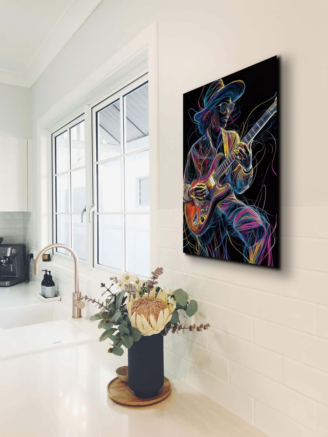 Neon Line Art Electric Guitarist in Sunglasses Music Wall Poster - Image 5