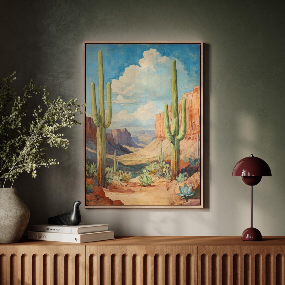 Saguaro Cactus Desert Scene Red Rock Canyon Vintage Style Poster - Image 4