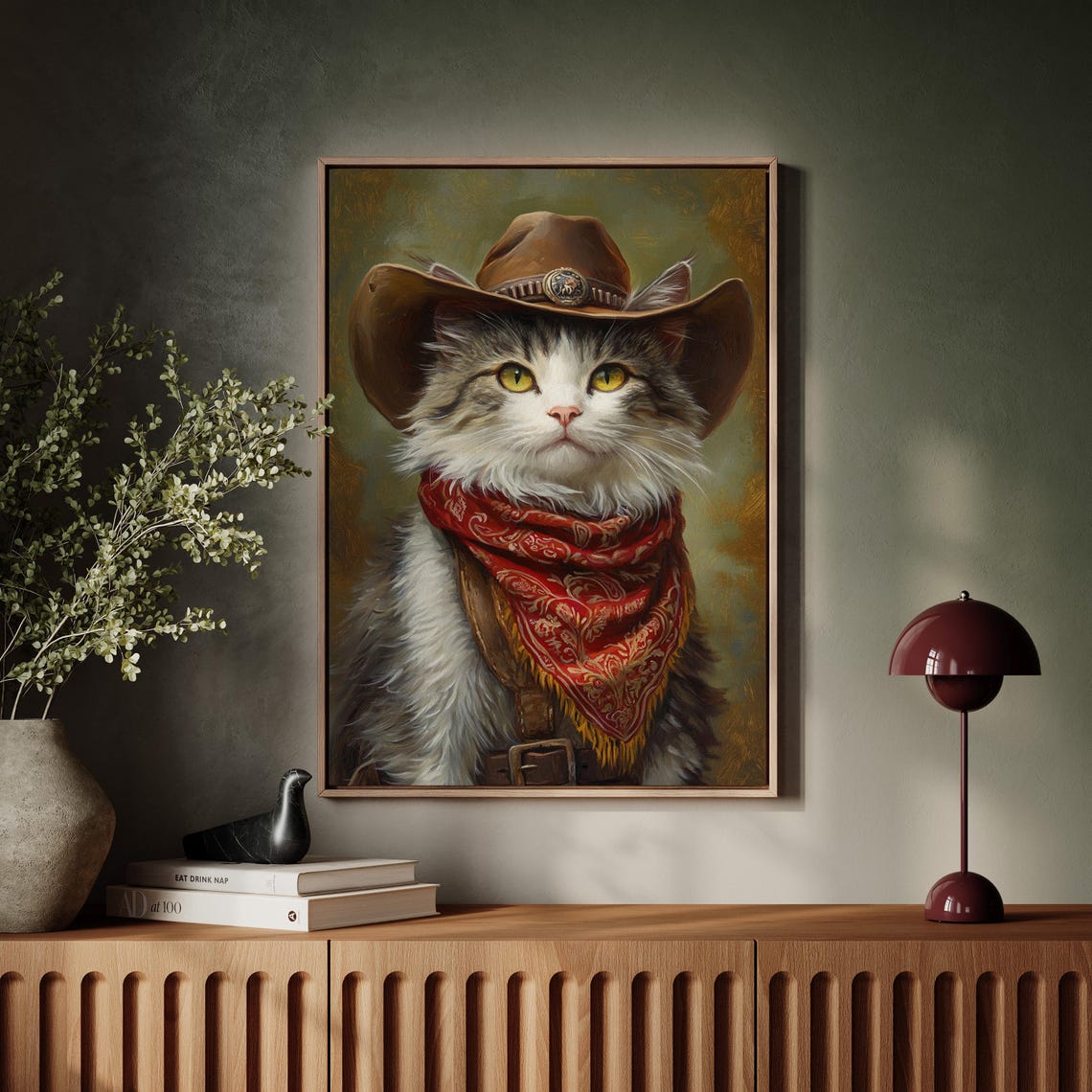 Cowboy Cat Portrait With Sheriff Badge Hat And Red Bandana Print - Image 5