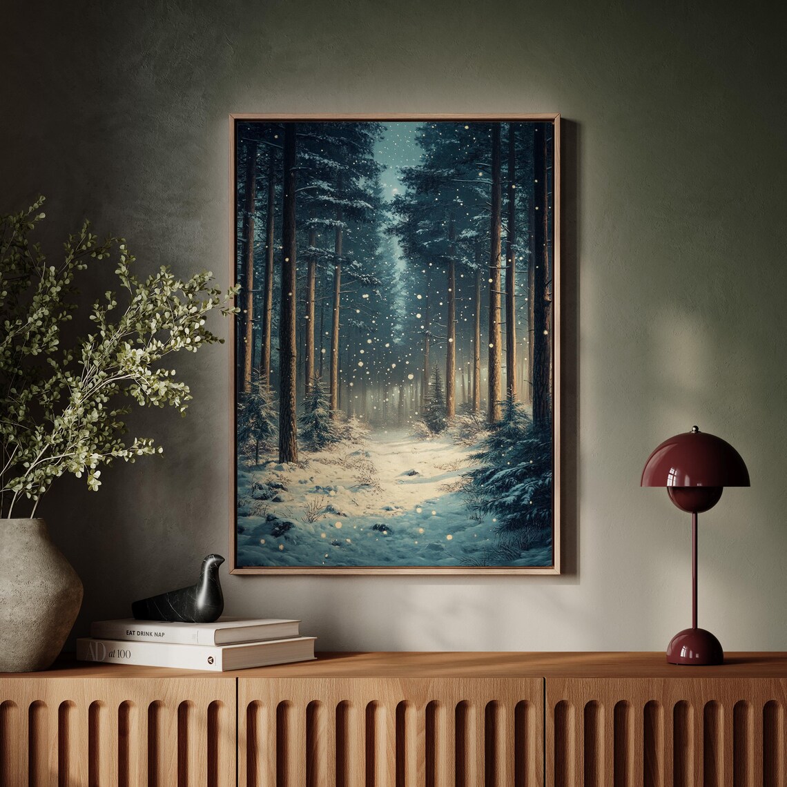 Enchanting Snowy Forest Winter Wonderland, Cozy Decor - Image 4