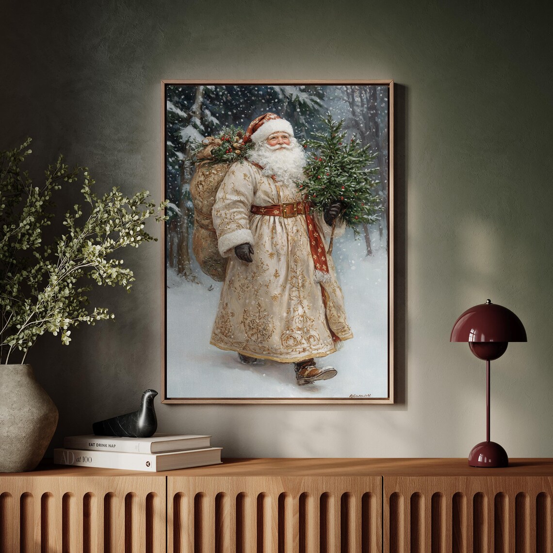 Vintage Santa Claus Christmas Art Print, Winter Wonderland - Image 2