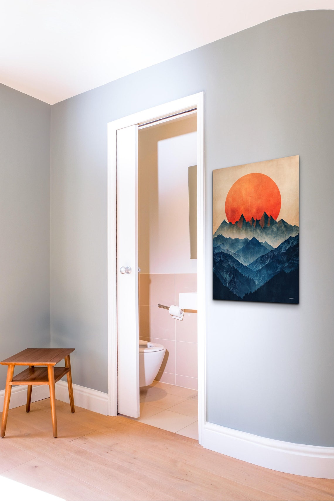 Mid Century Modern Mountain Layers Orange Sun Landscape Wall Art - Image 7