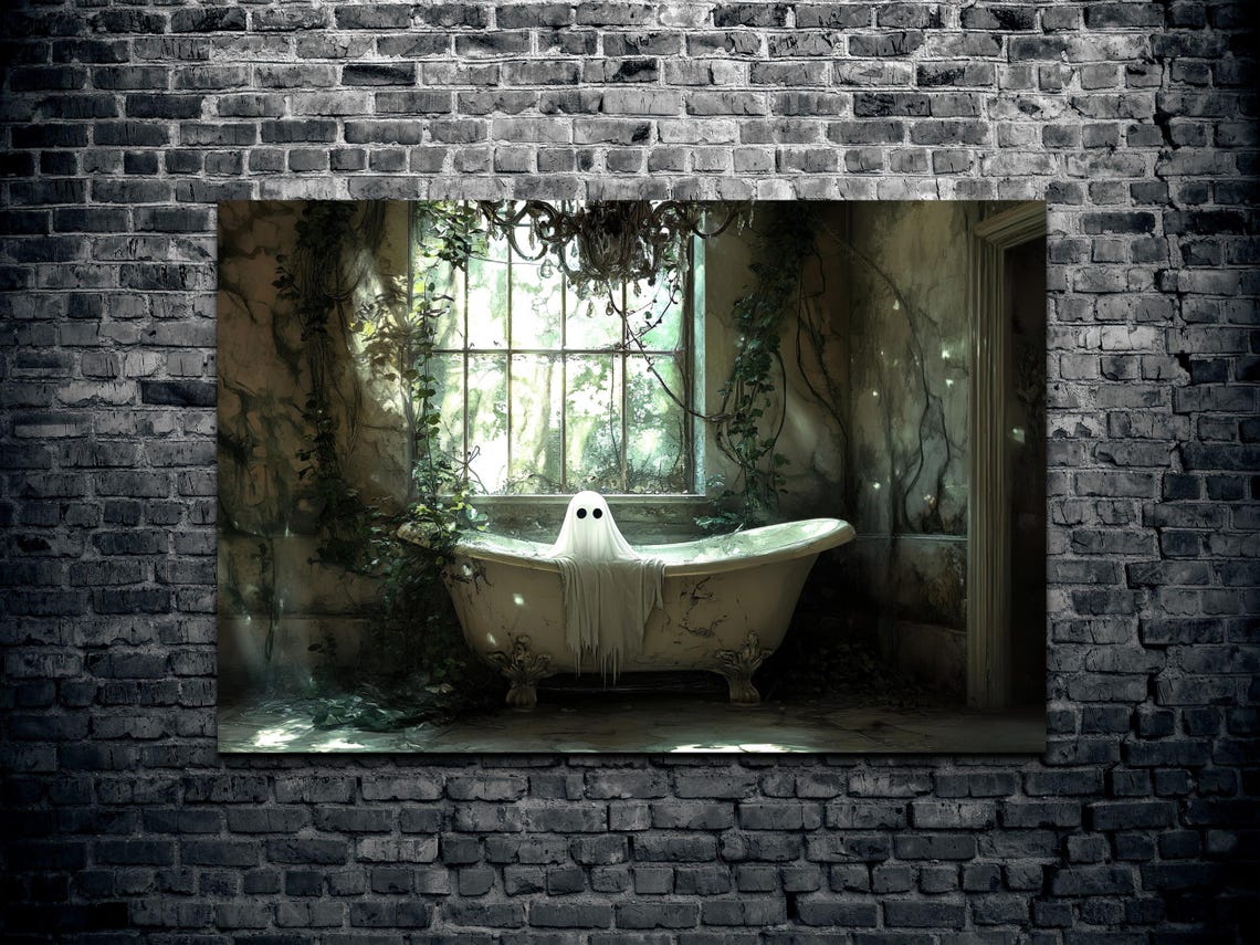 Cute Ghost Relaxing In Clawfoot Tub Gothic Spooky Cute Art Poster - Image 2