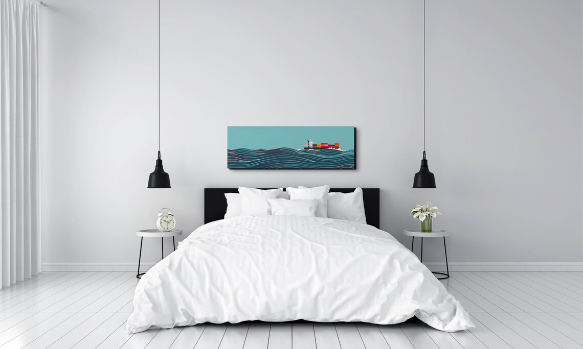 Panoramic Cargo Ship in Ocean, Nautical Art Print - Image 7
