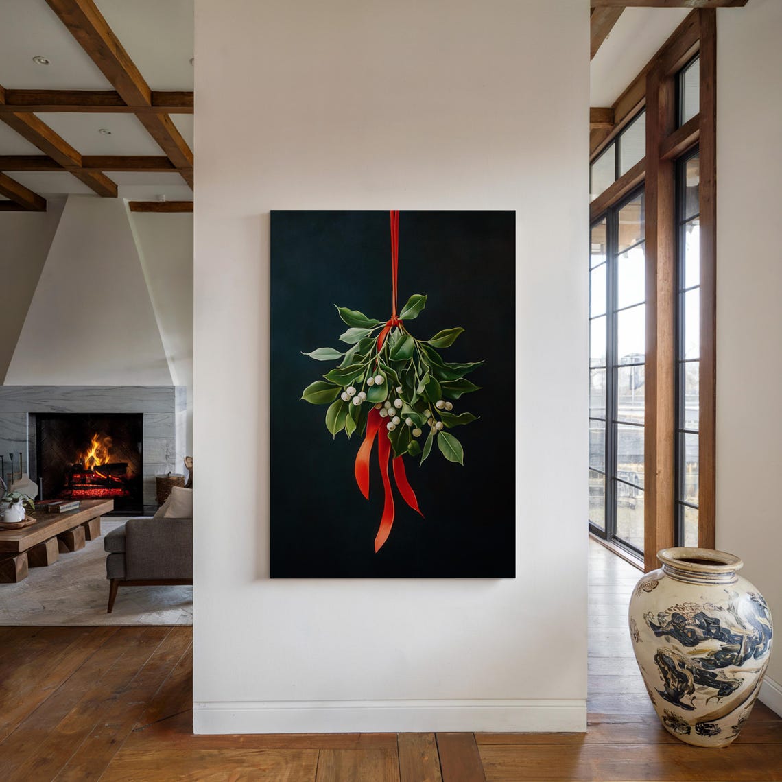 Elegant Mistletoe Sprig With Red Ribbon Christmas Botanical Poster - Image 7