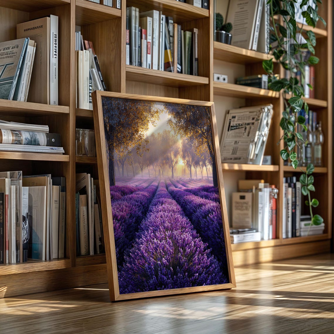 Lavender Fields Golden Sunrise Glow Purple Flower Meadow Art Poster