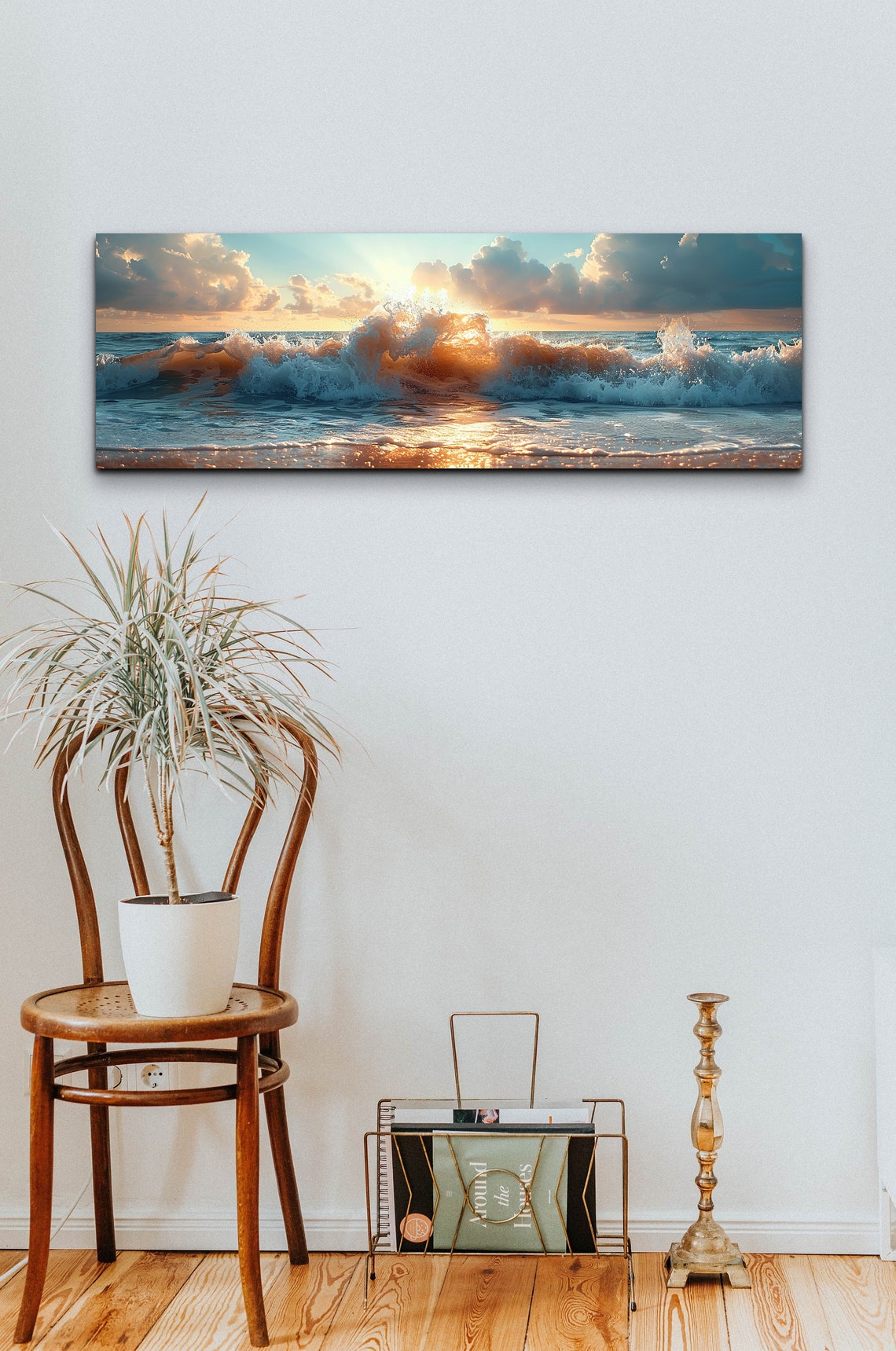 Golden Ocean Waves Breaking Sunset Surf Dramatic Seascape Wall Art - Image 3