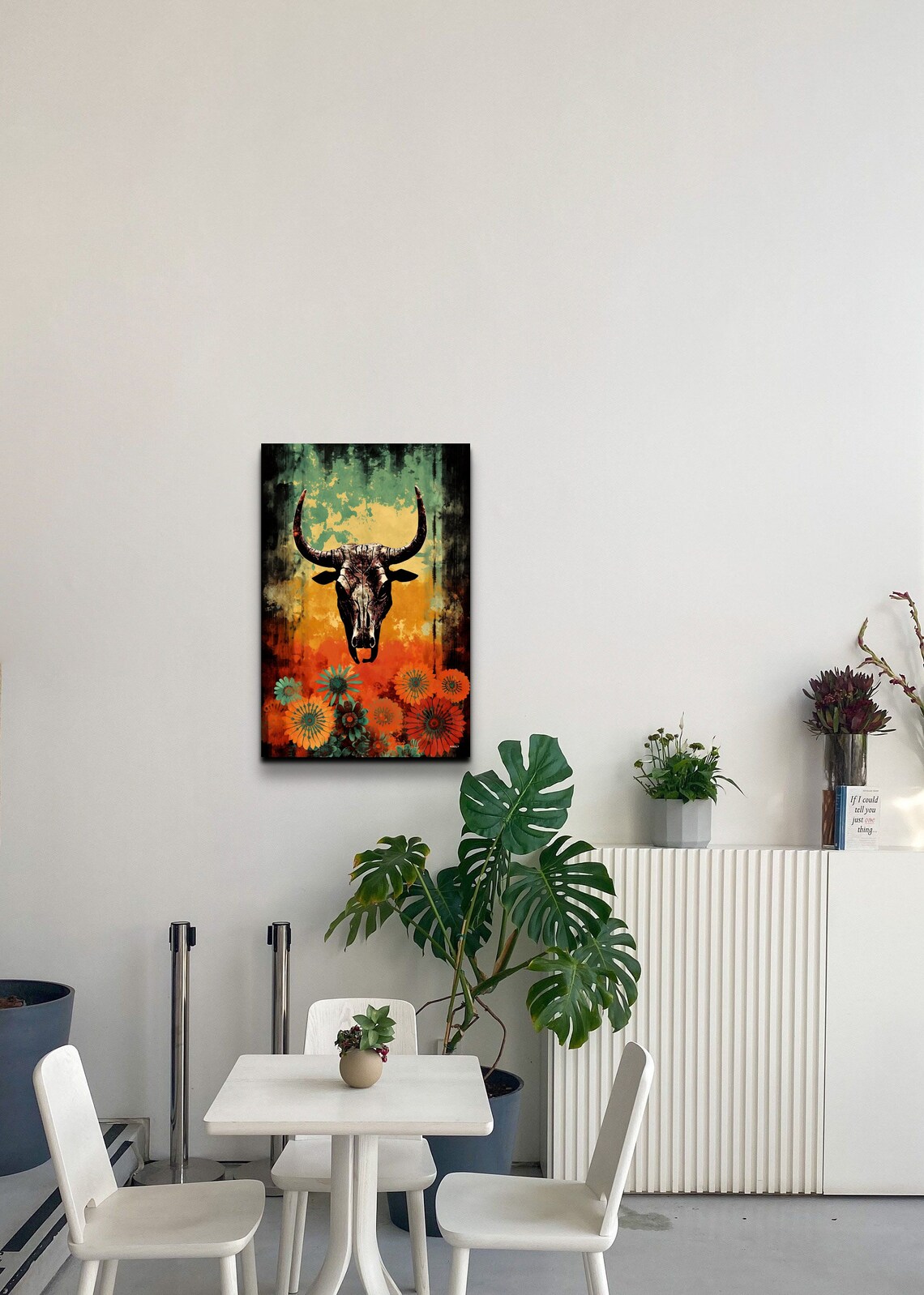 Longhorn Skull Floral Art Teal Orange Southwest Western Poster - Image 6