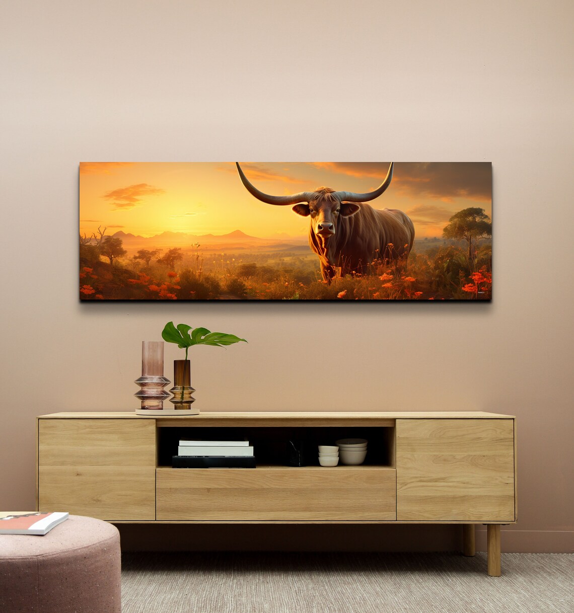 Longhorn Steer Panoramic Art Print, Southwestern Style - Image 2