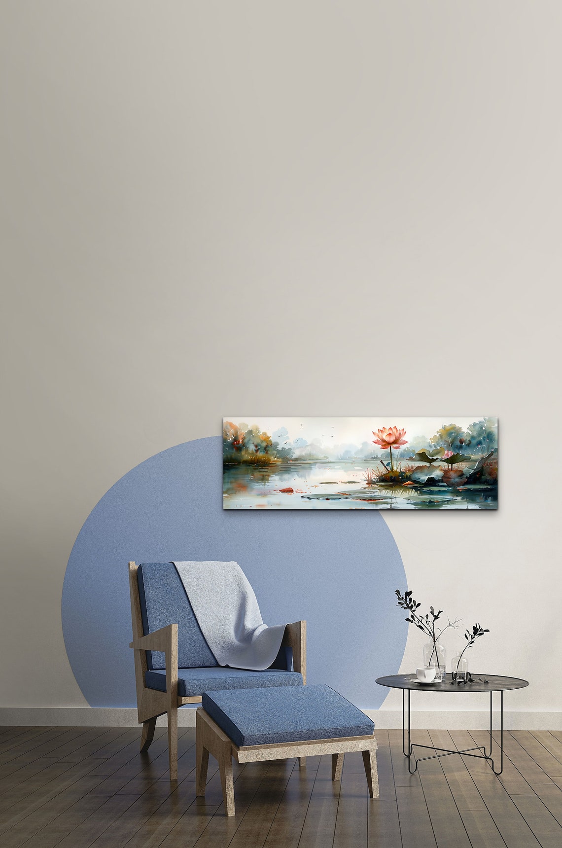 Watercolor Lotus Pond Misty Swamp Panoramic Nature Art Poster - Image 3