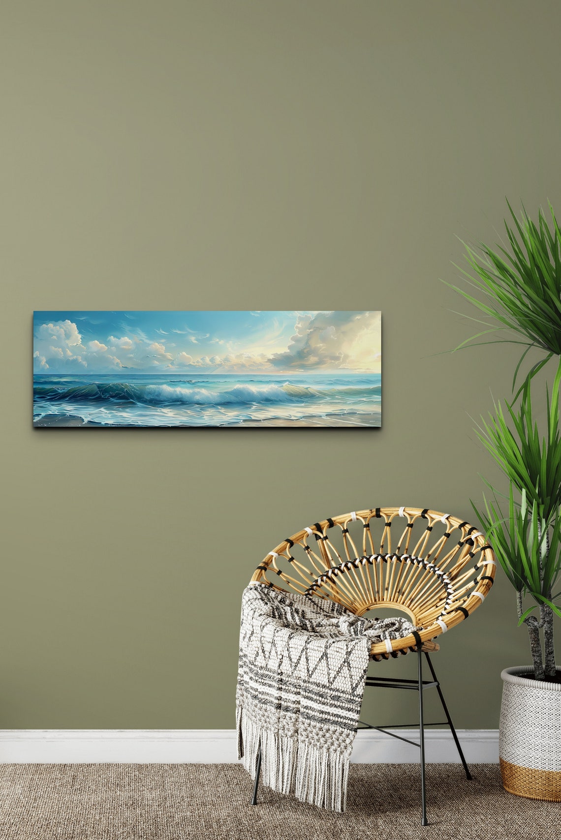 Sunlit Ocean Waves Breaking On Sandy Beach Seascape Art Poster - Image 5
