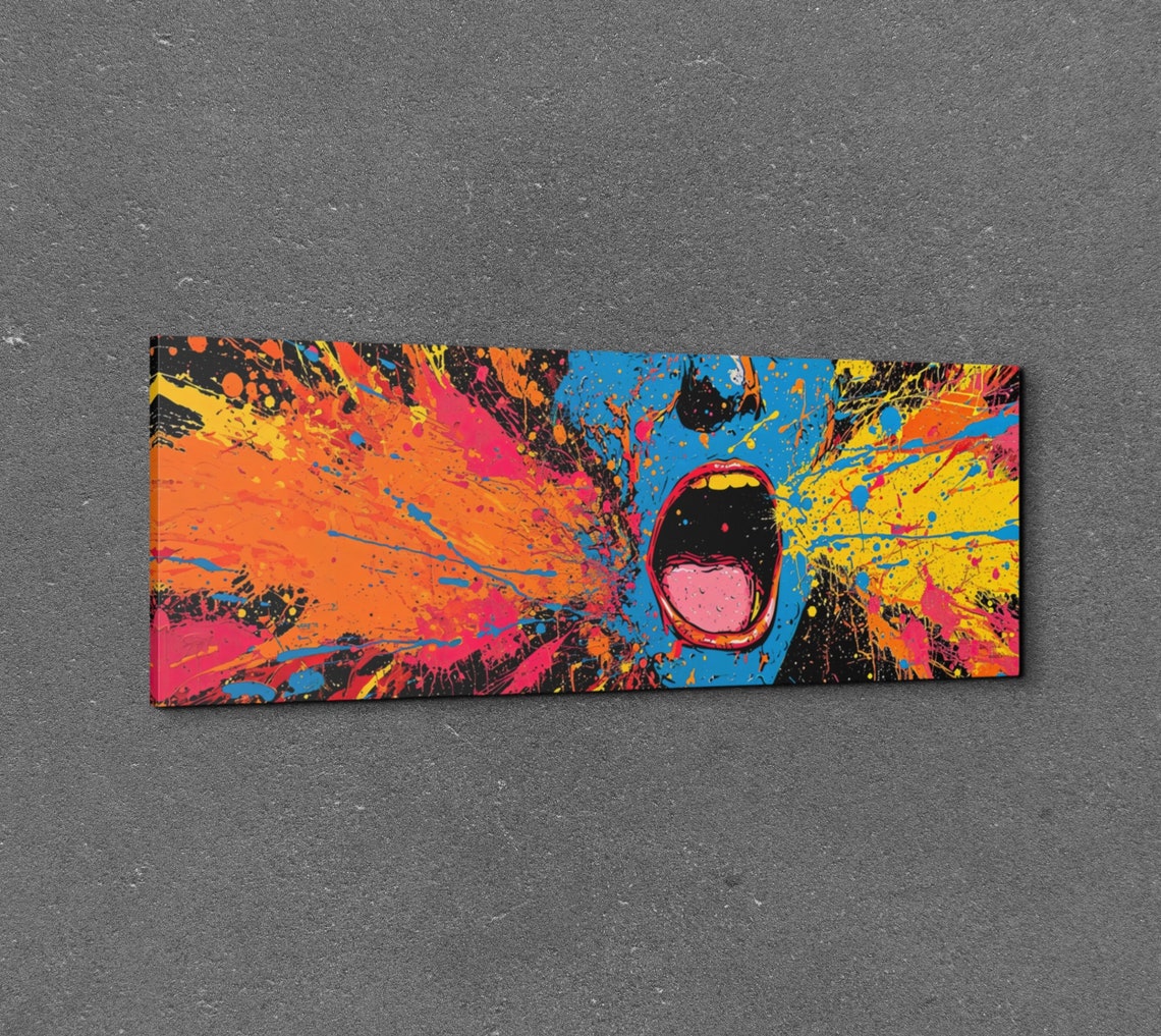 Panoramic Screaming Face Pop Art Color Splash Painting Wall Art - Image 3