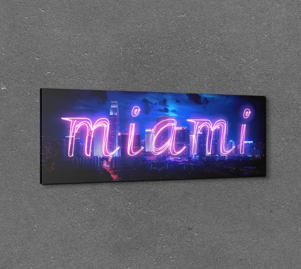 Miami Neon Script Sign Night Skyline Panoramic Urban Glow Poster - Image 7