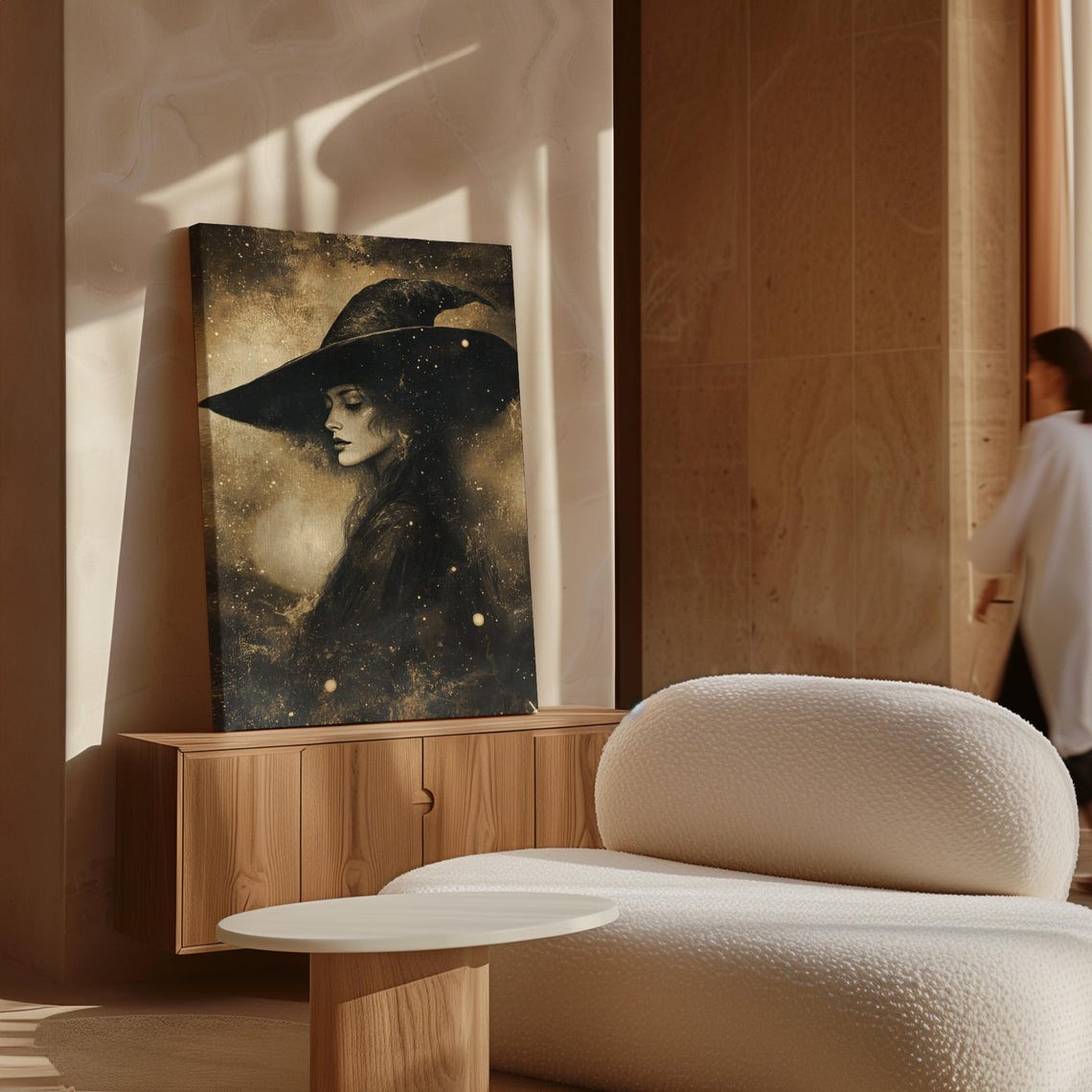 Enchanting Witch In Wide Brim Hat Mystical Sepia Portrait Poster - Image 6