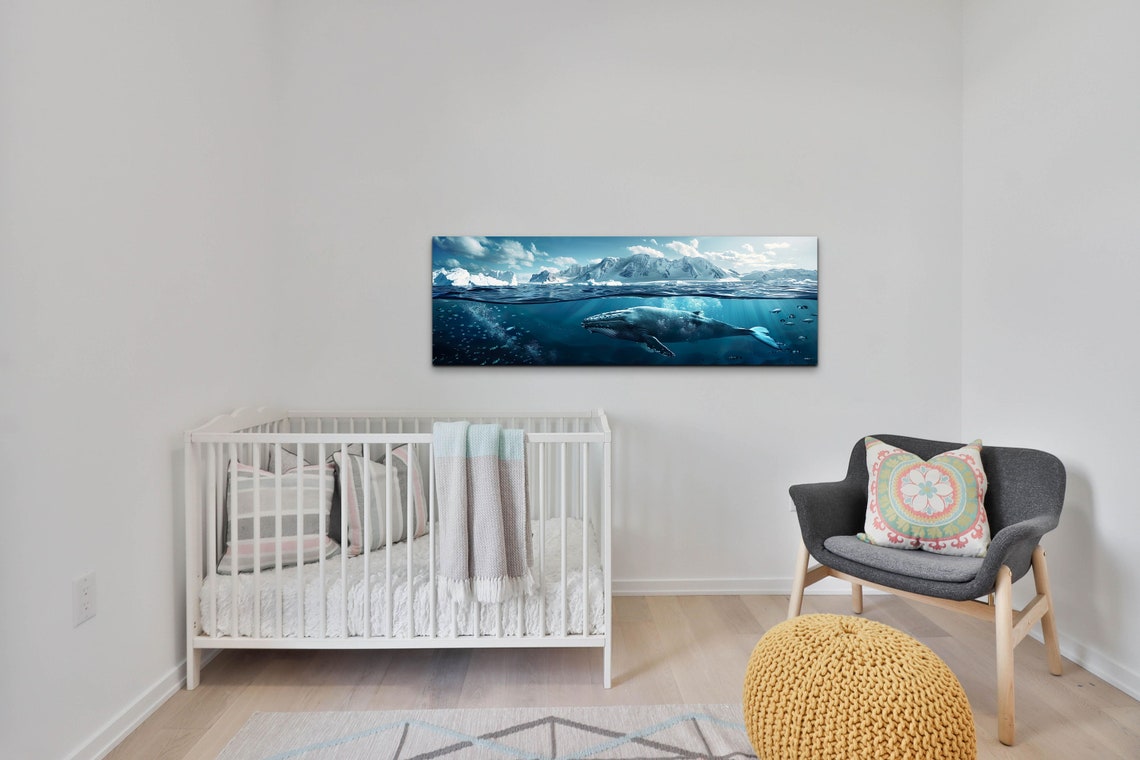 Humpback Whale Arctic Ocean Above Below Water Panoramic Wall Art - Image 3