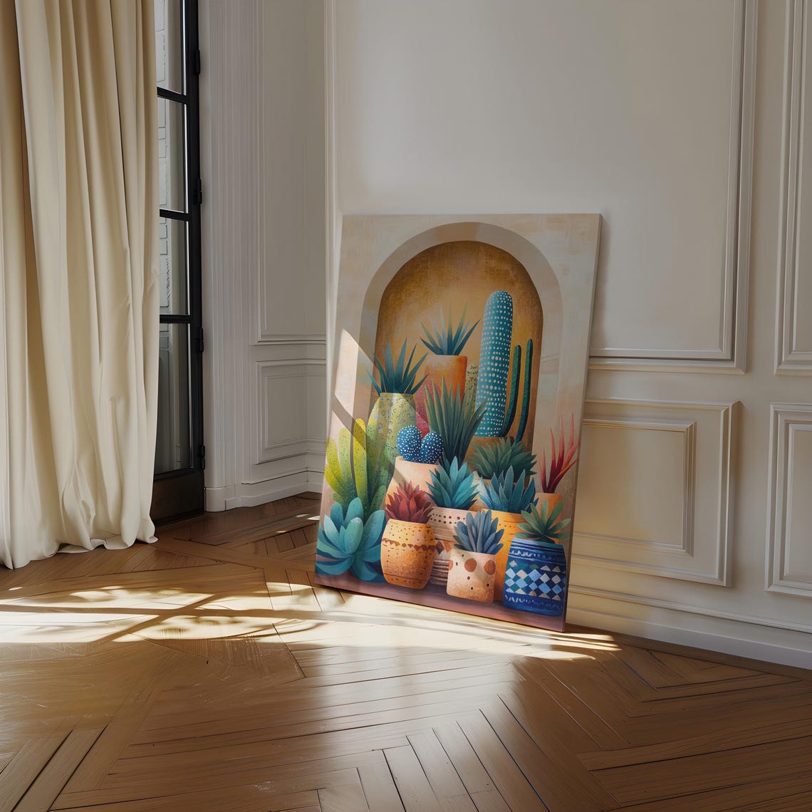 Potted Cacti And Succulents Under Desert Arch Colorful Boho Poster - Image 2