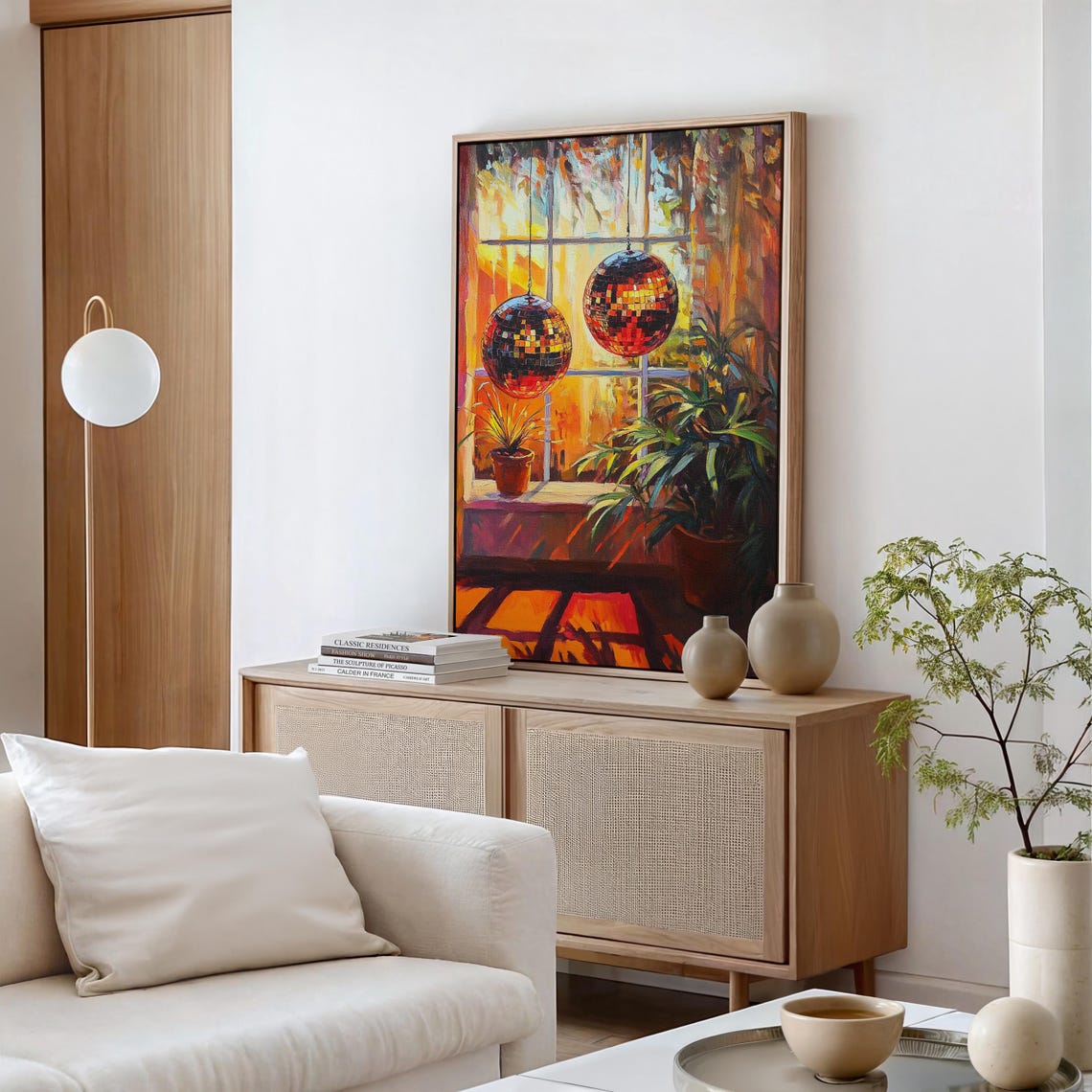 Retro Disco Balls Warm Sunset Window Plants Disco Party Art Poster - Image 4