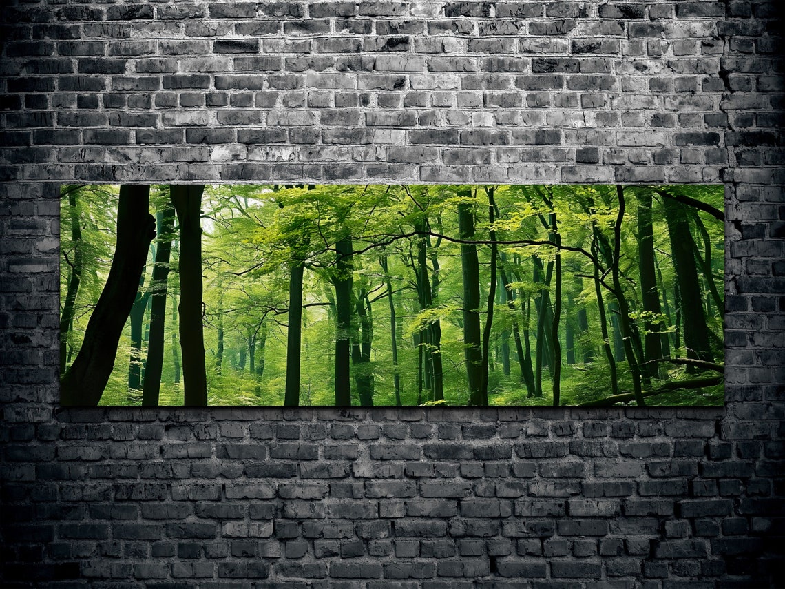 Lush Green Deep Forest With Sunlight Large Print Path In Magical Secret Woods Home Decor Calming Home Decor Panoramic - Image 2
