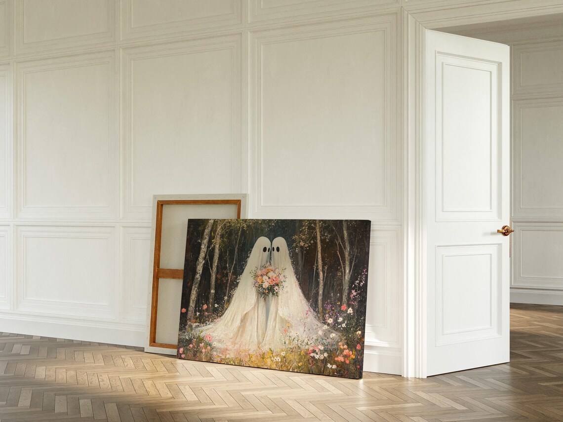 Ghost Couple Wedding in Dark Forest Holding Floral Bouquet Art Poster - Image 2