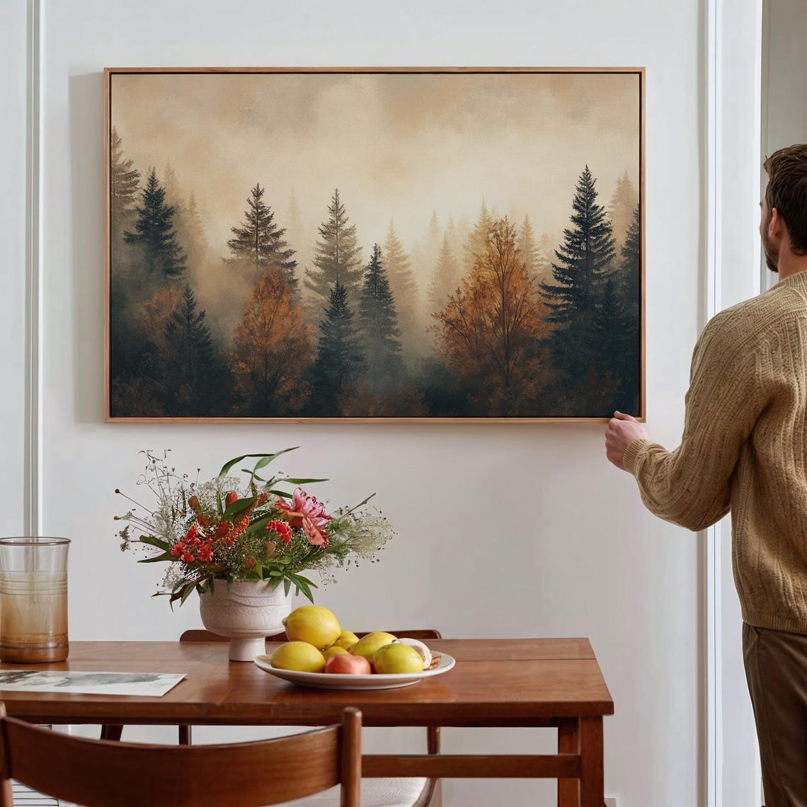 Golden Hour Misty Evergreen Forest Autumn Glow Nature Poster - Image 5