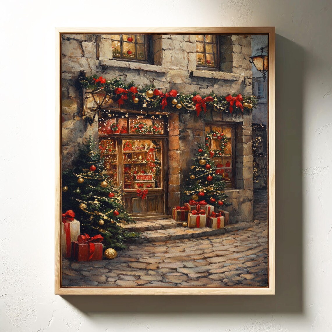 Christmas Shop Holiday Storefront Garland Wreaths Festive Scene Poster - Image 4