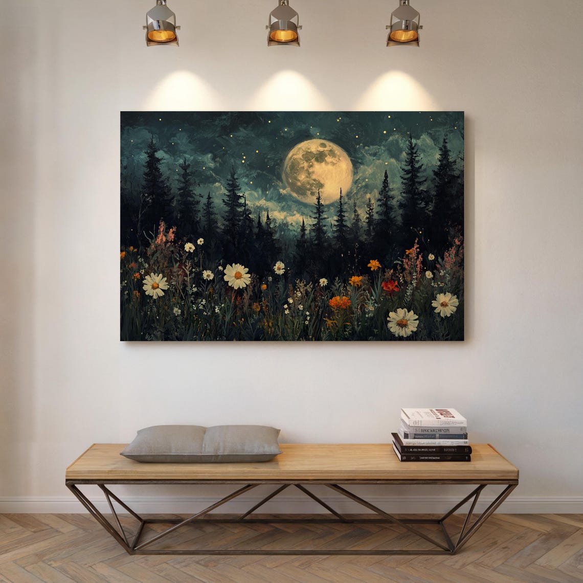Moonlit Forest With Full Moon Stars And Wildflower Meadow Poster - Image 7