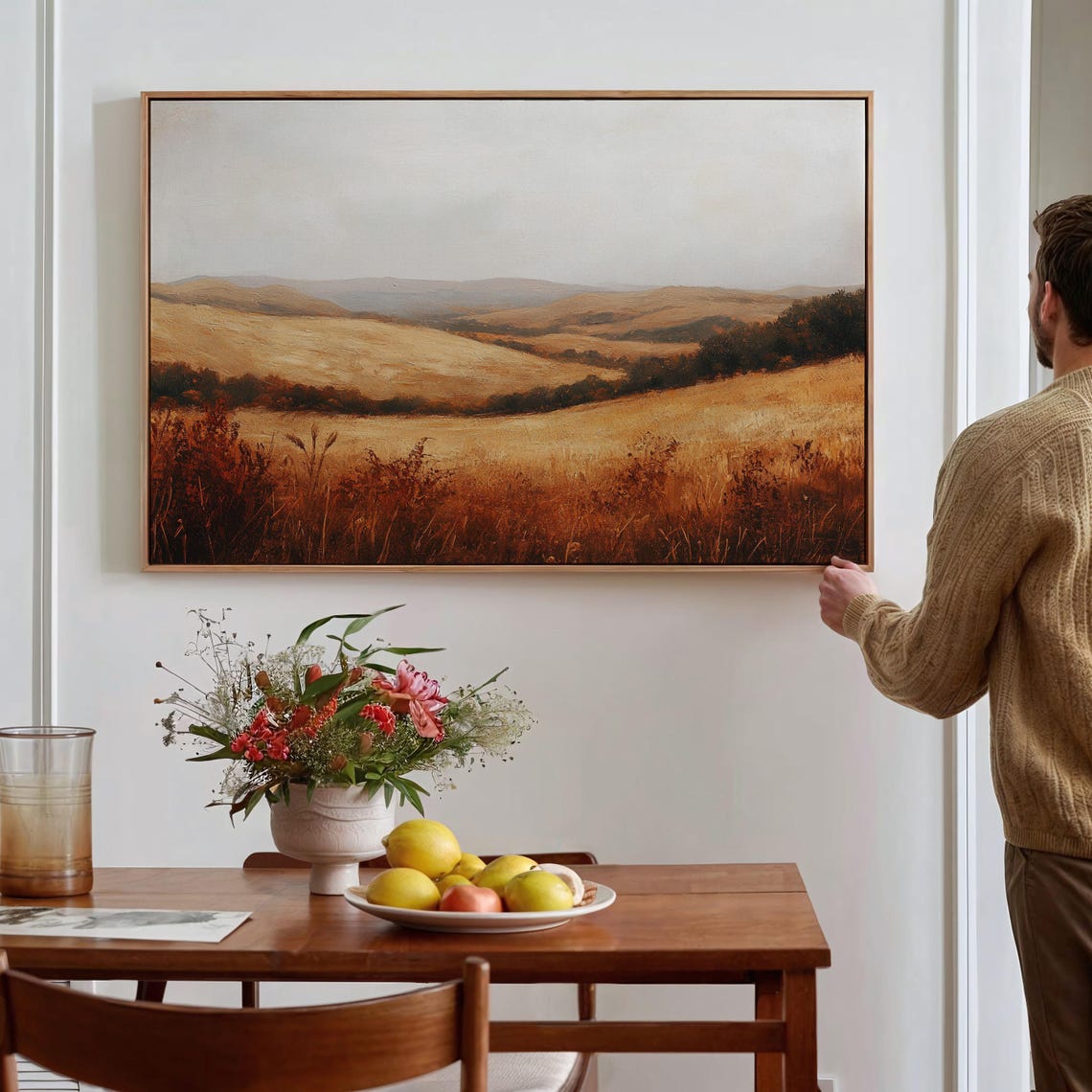 Serene Autumn Wheat Field Valley Muted Fall Landscape Poster - Image 4