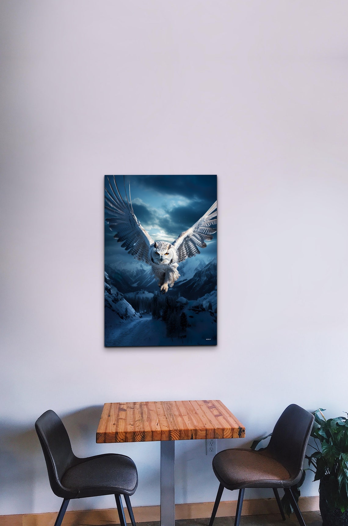Snowy Owl Soaring Over Moonlit Mountains in the Night Sky Poster - Image 5