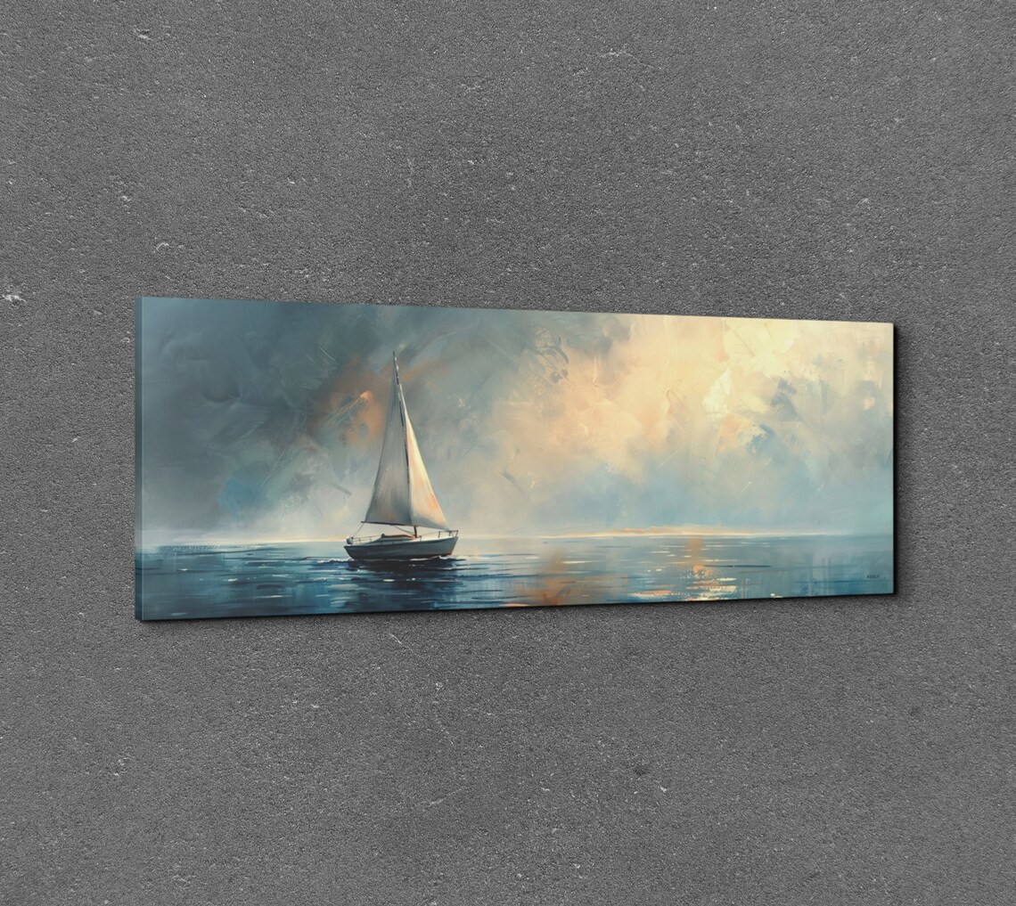 Vintage Sailboat Panoramic Artwork, Nautical Art Print - Image 3