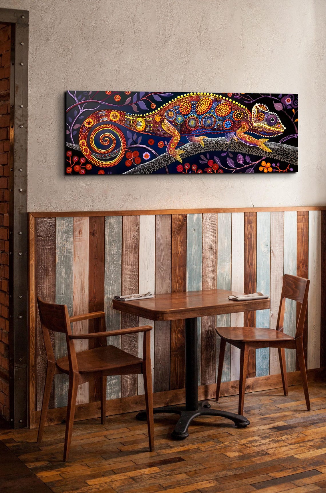 Colorful Chameleon Aboriginal Dot Painting Panoramic Lizard Poster - Image 7