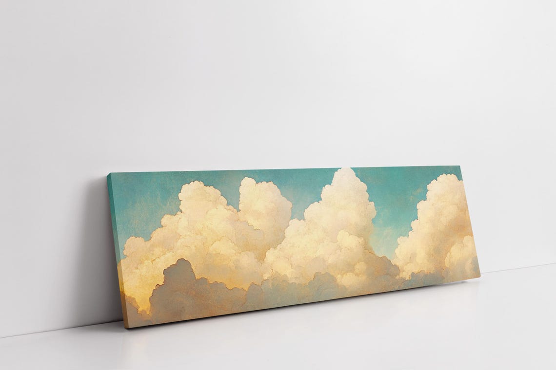 Golden Cloudscape Serene Sky Wall Art Panoramic Cloud Painting Dreamy Atmosphere Print Tranquil Nature Decor - Image 3