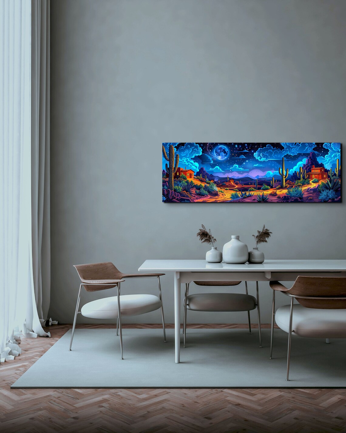 Southwest Desert Watercolor Art Print, Panoramic Cactus - Image 5