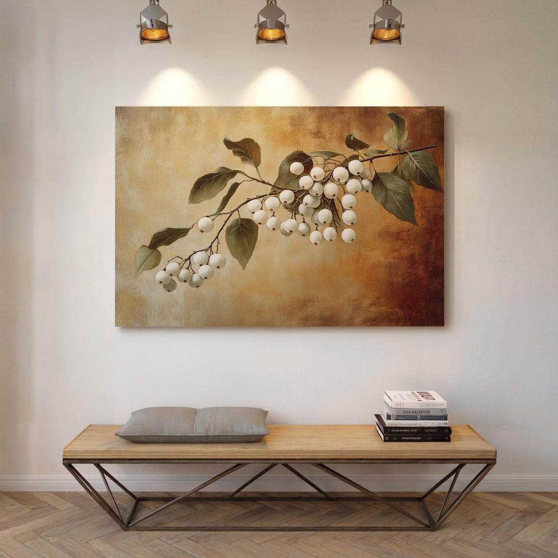 White Winter Berry Branch Botanical Vintage Rustic Art Print - Image 4