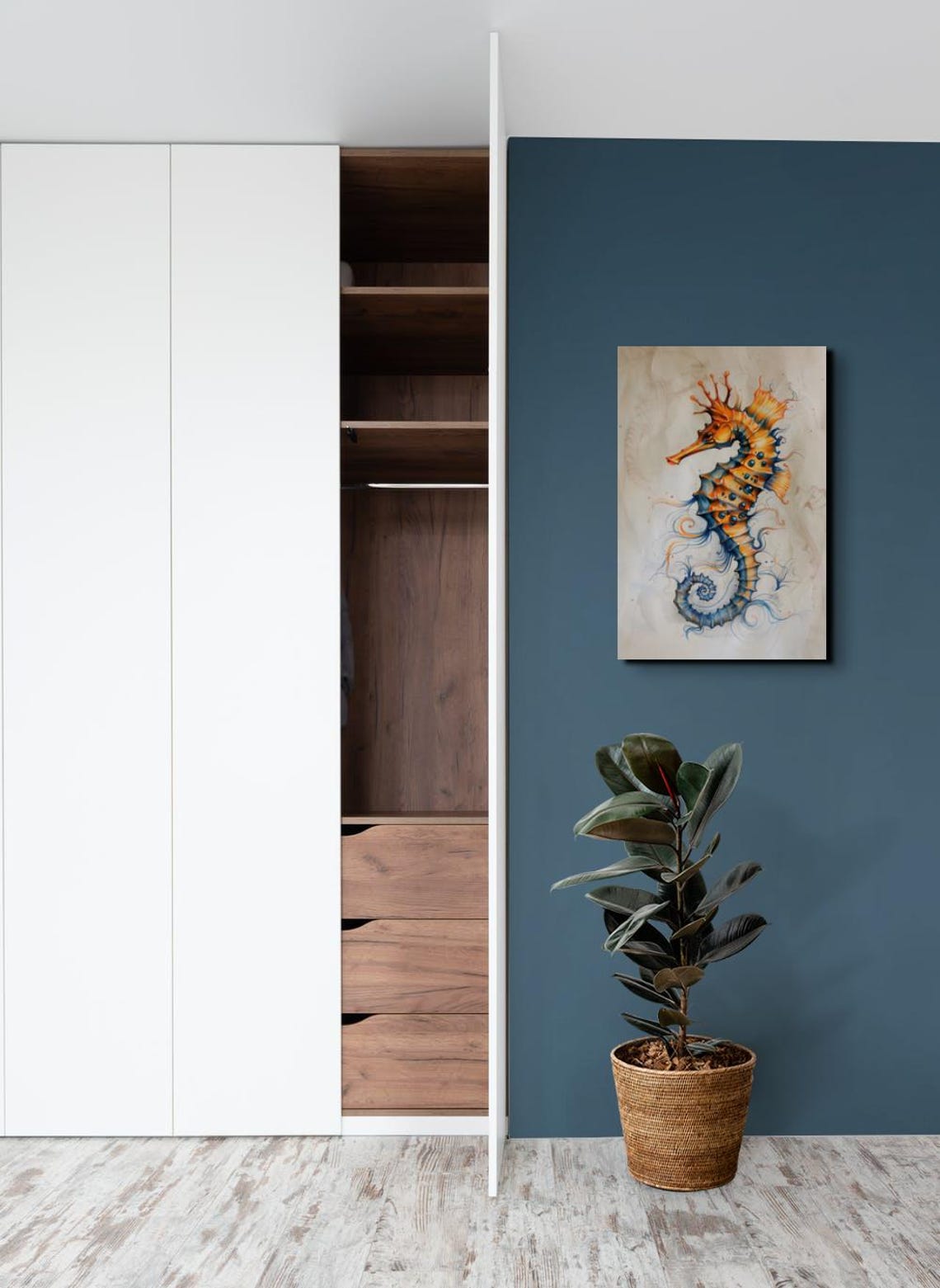 Orange and Blue Watercolor Seahorse Coastal Marine Life Poster - Image 4