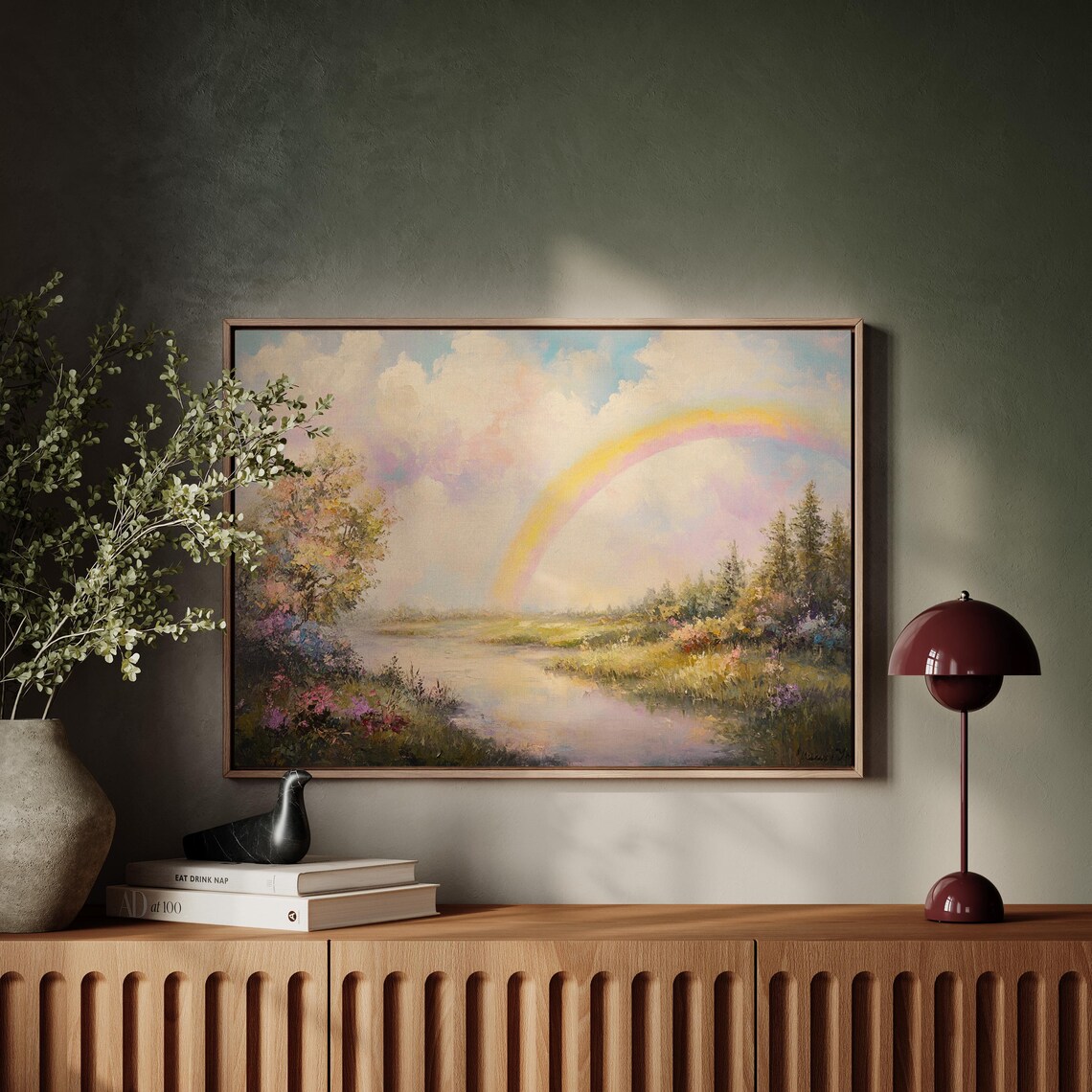 Pastel Rainbow Over River Landscape, Scenic Nature Art Print - Image 6