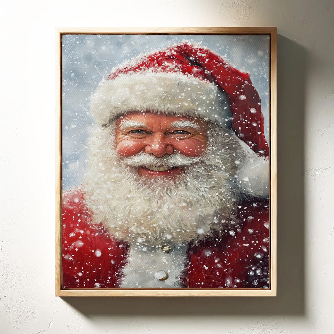 Rustic Santa Claus Portrait Smiling In Falling Snow Vintage Poster - Image 5