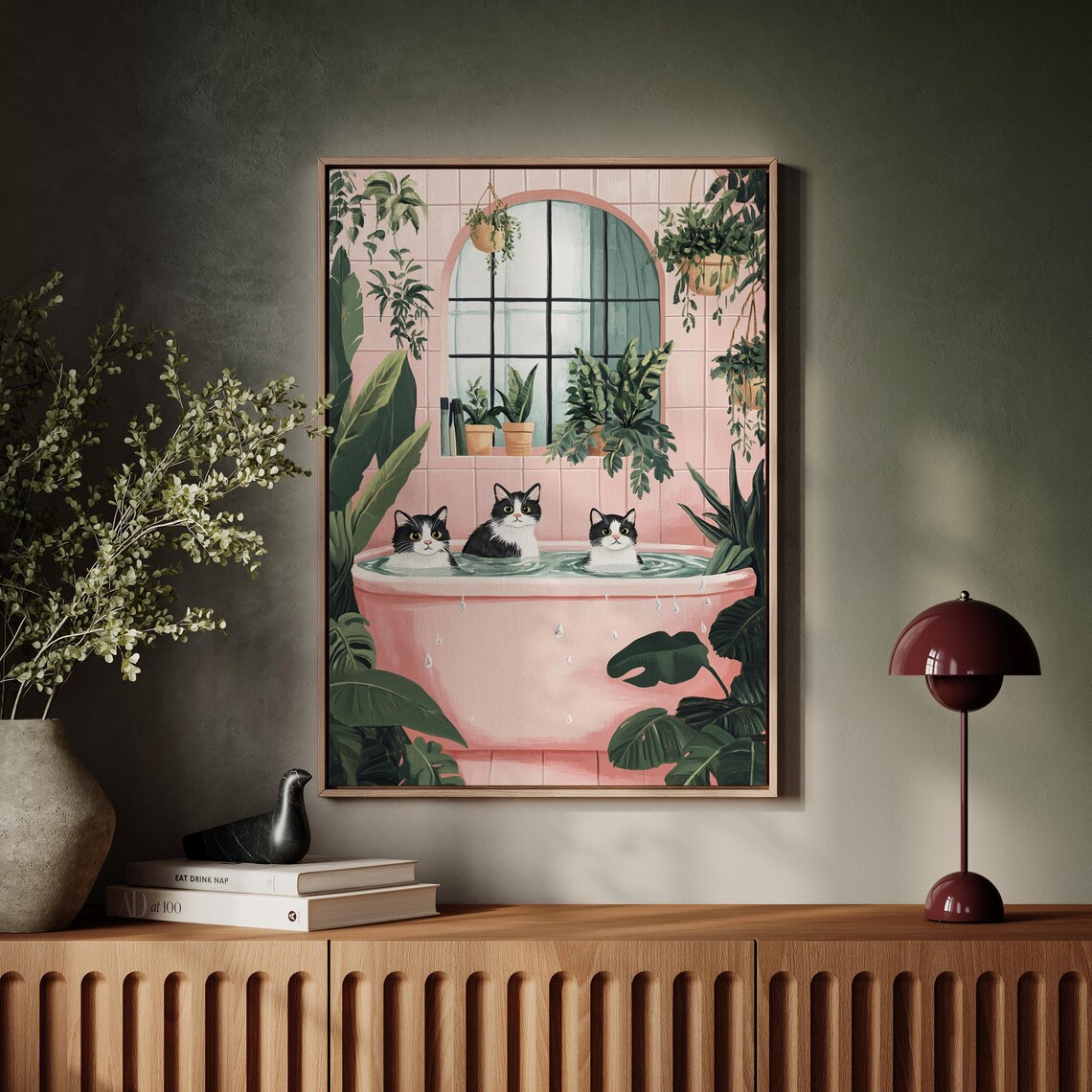 Whimsical Cat Trio In Pink Bathtub Art Print - Image 7