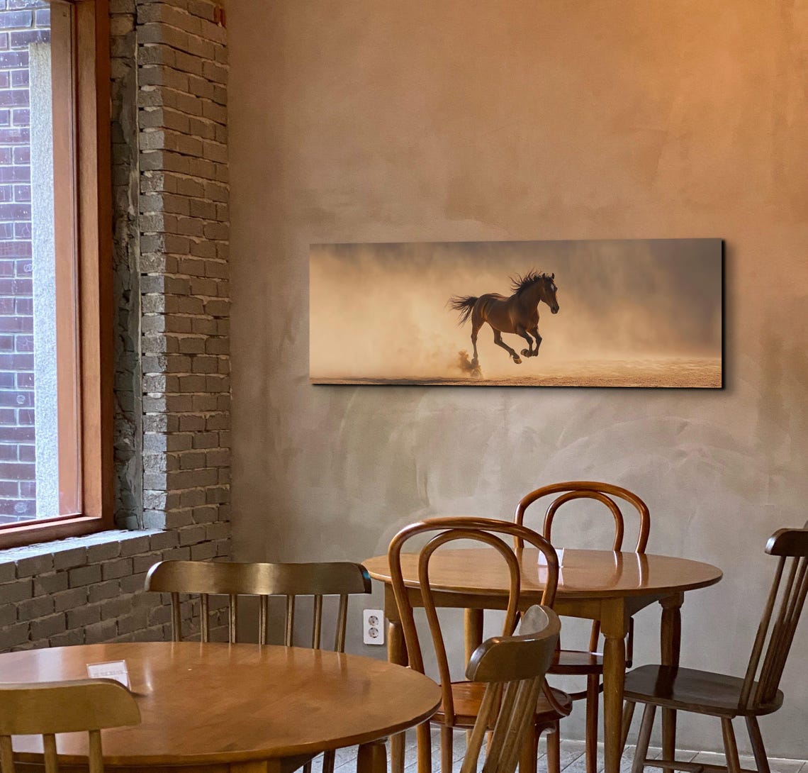 Chestnut Horse Galloping Through Golden Dust Panoramic Poster - Image 5
