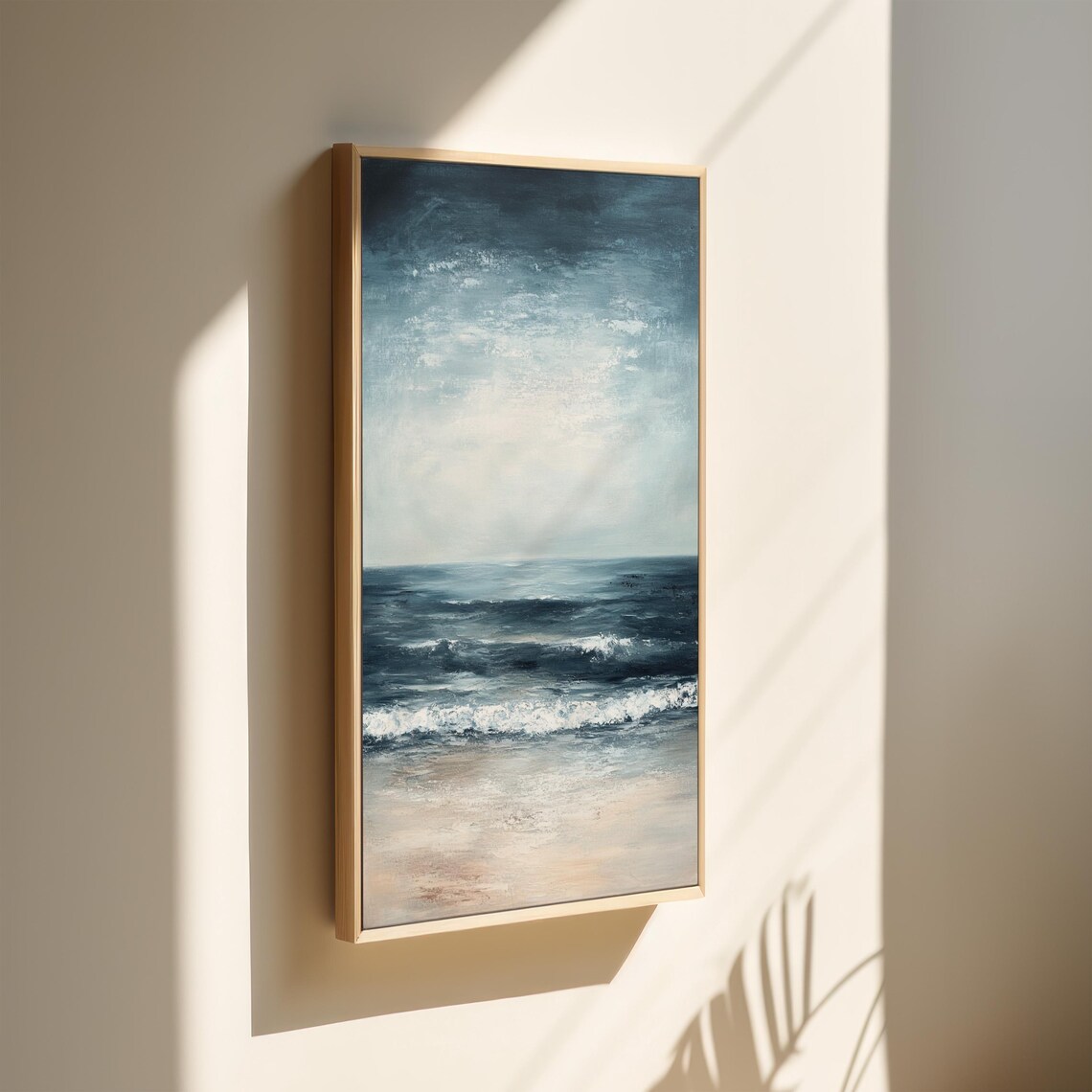 Moody Dark Blue Ocean Waves Coastal Seascape Oil Painting Poster - Image 2