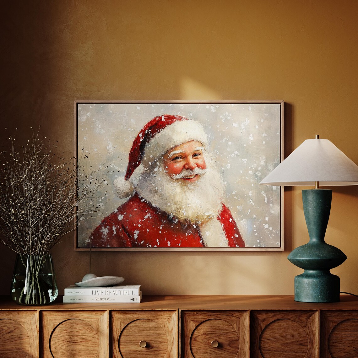 Joyful Santa Claus Holiday Artwork With Snowfall - Image 6