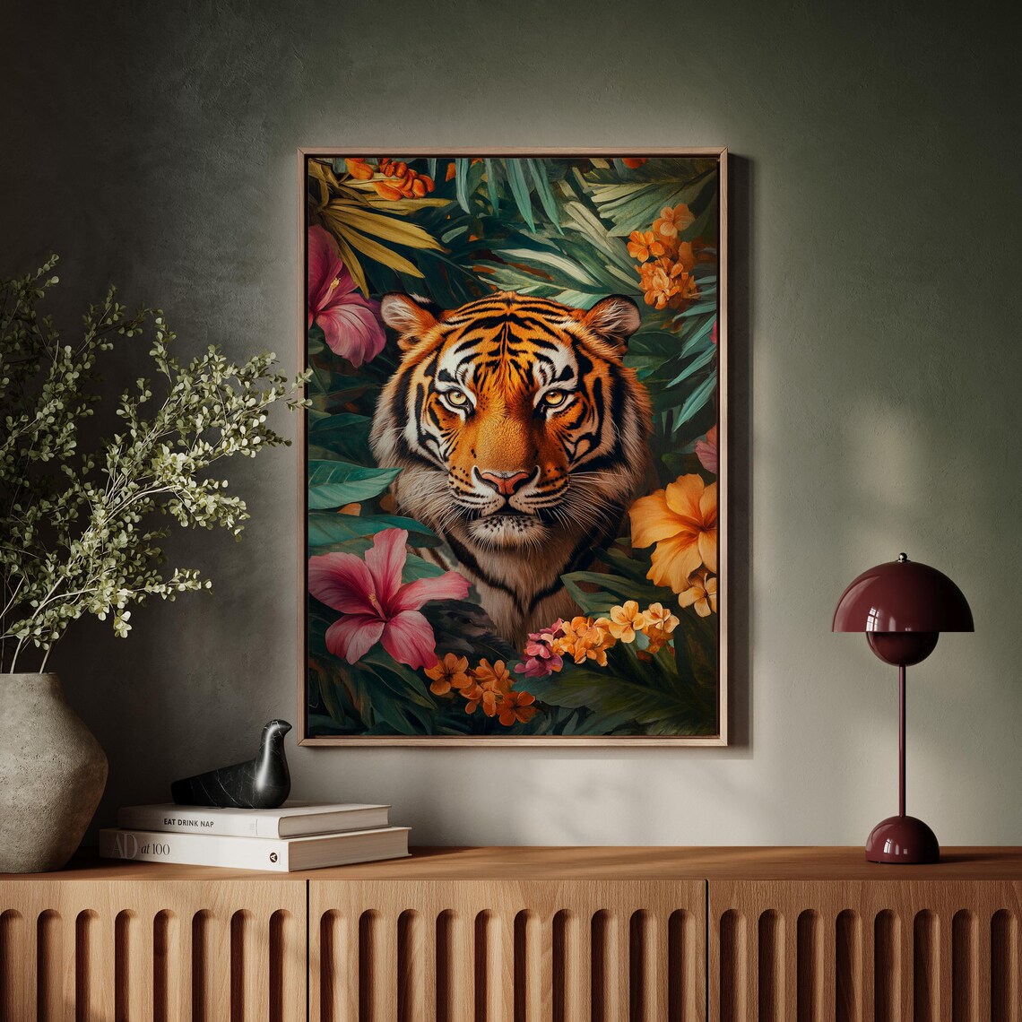 Majestic Tiger In Jungle Vibrant Tropical Floral Wildlife Poster - Image 7